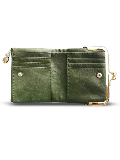 MIYIN Women’s Small Wallet – RFID Compact Bifold Leather Coin Purse with Zipper & Kiss Lock, Vintage Design