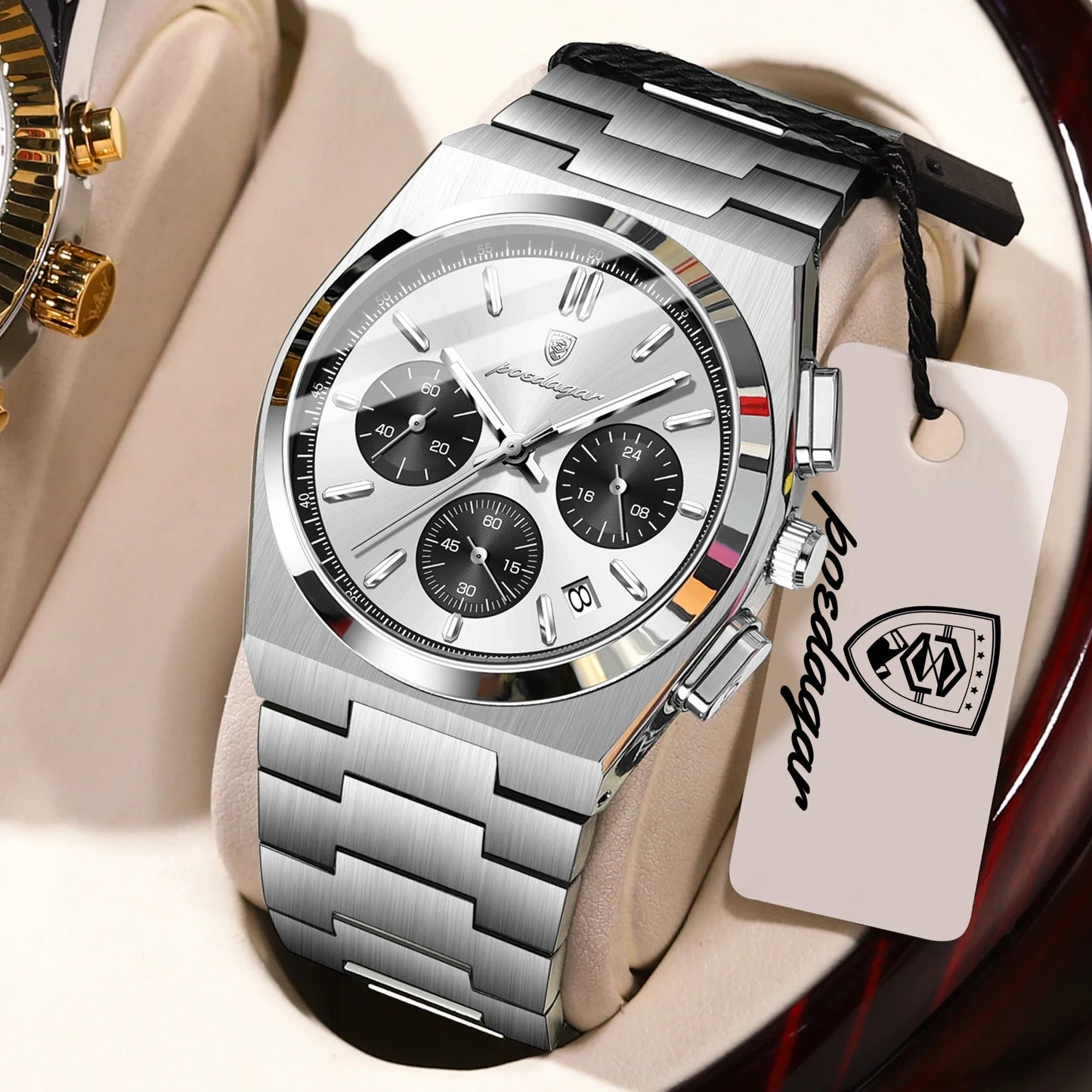 POEDAGAR Luxury Men’s Sport Chronograph Watch – Stainless Steel Waterproof Quartz Wristwatch with Date & Luminous Display