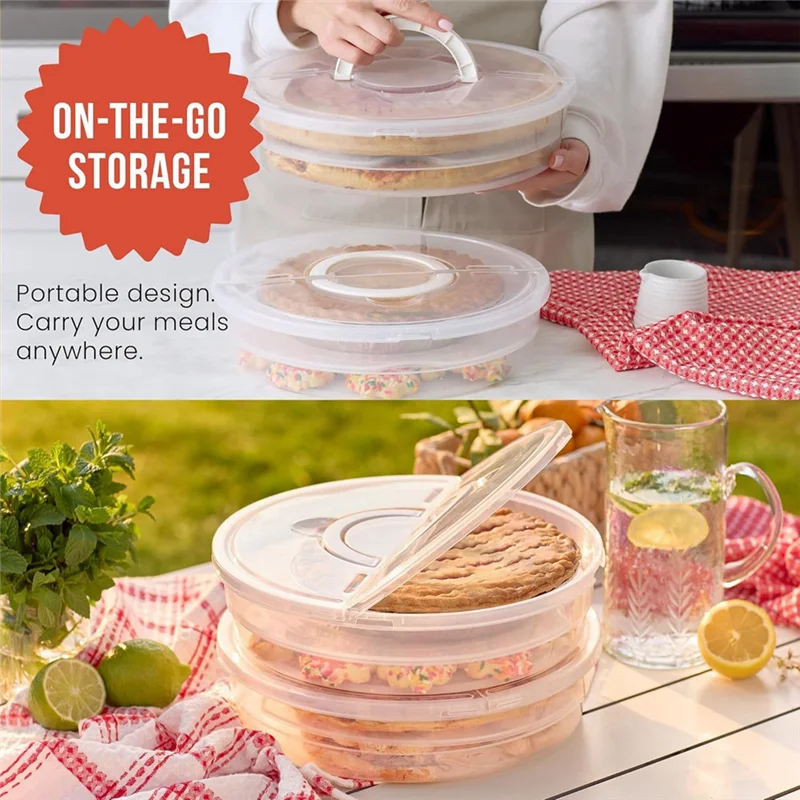 Reusable 12-Inch Pie Carrier Set - Expandable Pizza Storage Container with Lid, Divider & Handle (2-Pack)