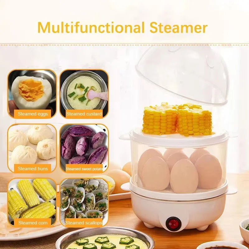 Multifunctional Electric Egg Cooker – Double-Layer Mini Steamer & Poacher for Easy Breakfast Cooking