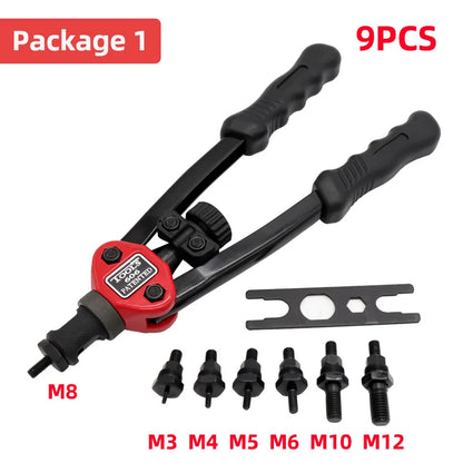 HIFESON Hand Threaded Rivet Nut Gun — Manual Riveter with 70/95/300PCS M3-M12 Nuts for Easy Installation