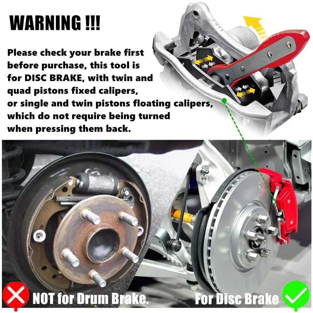 360° Swivel Ratchet Brake Caliper Press Tool with Piston Spreader & 2 Steel Plates for Disc Brake Repair