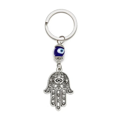 Lucky Eye Fatima Hand Keychain – Alloy Tree of Life Elephant Owl Blue Turkish Evil Eye Car Keyring Jewelry for Men & Women Gift