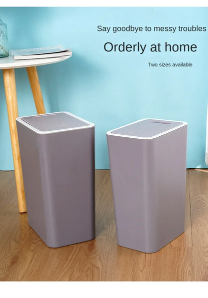 10L Bathroom Trash Can — Small Plastic Wastebasket with Press Top Lid for Toilet, Bedroom & Living Room