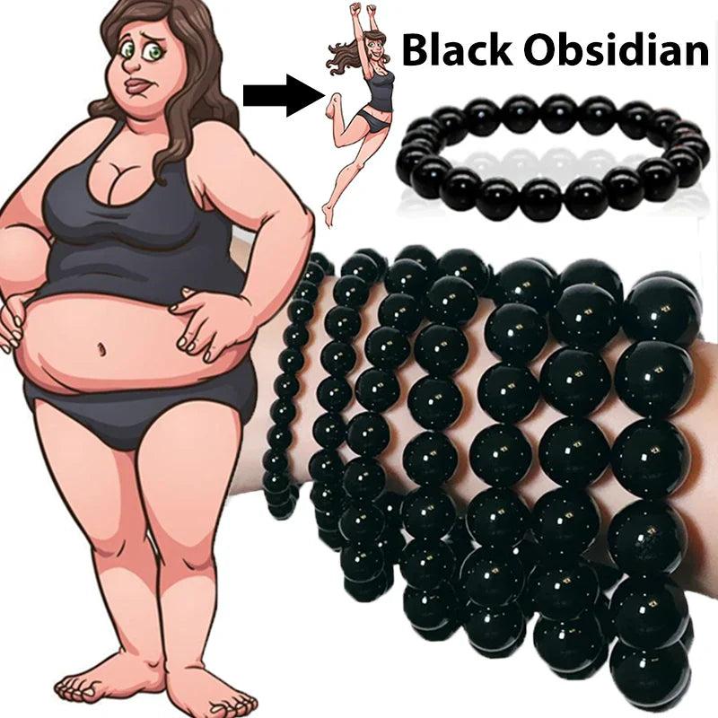 Black Obsidian Natural Stone Bracelet | Fat Relief, Blood Circulation & Anti-Anxiety Jewelry for Men & Women