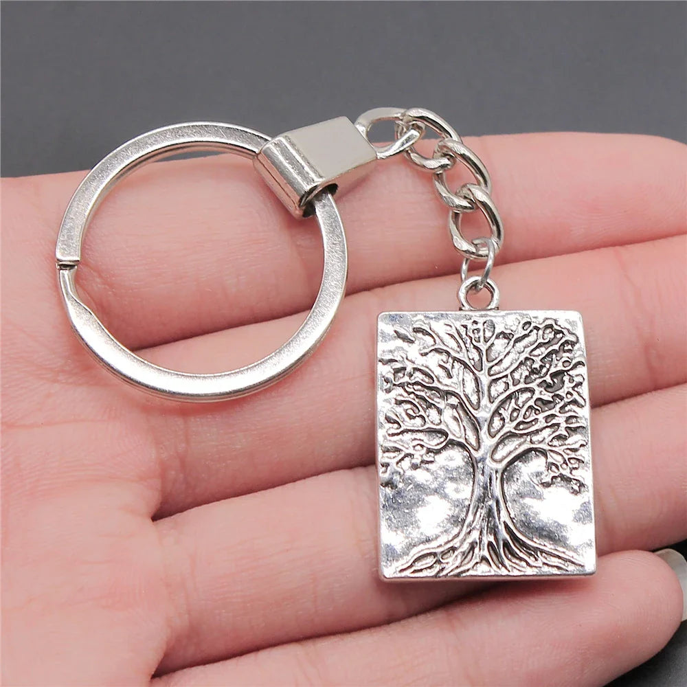 New Fashion Men 30mm Metal Alloy Keychain with Vintage Heart, Flower, Rose, Sunflower & Tree Pendant DIY Keyring Holder Chain Accessory