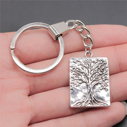 New Fashion Men 30mm Metal Alloy Keychain with Vintage Heart, Flower, Rose, Sunflower & Tree Pendant DIY Keyring Holder Chain Accessory