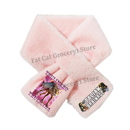 Italian Brainrot Plush Scarf – Kawaii Tralalero Neckerchief for Kids, Boys & Girls, Winter Warm Muffler, Children’s Bandelet Gift