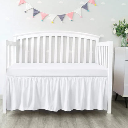 Premium Crib Bed Skirt with White Sheet – 4-Sided Pleated Ruffle Nursery Bedding for Baby Boys & Girls Toddler Beds