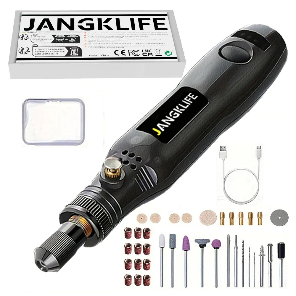 JANGKLIFE USB Cordless Rotary Tool Kit - Mini Wireless Engraving Drill for Wood, Jewelry, Metal & Glass DIY