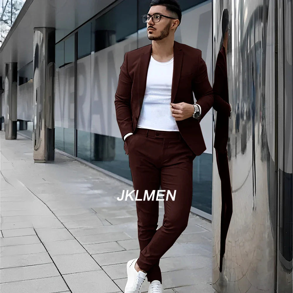 Gray Men’s 2 Piece Suit - Summer Casual Blazer & Pants Set for Wedding, Formal Events and Groom Style XS-5XL