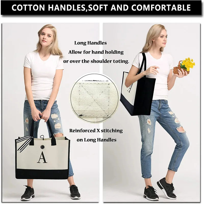 Stay Stylish on the Go: Fashion Canvas Tote Bag with Letters and Flower Design - Portable Beach Shoulder Shopping Casual Bag, Large Capacity Handbag