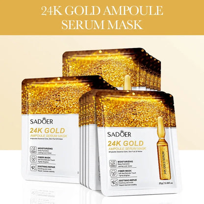 15pcs 24K Gold Hyaluronic Acid Face Mask, Firming, Moisturizing, Anti-Wrinkle, Whitening Skin Care Masks