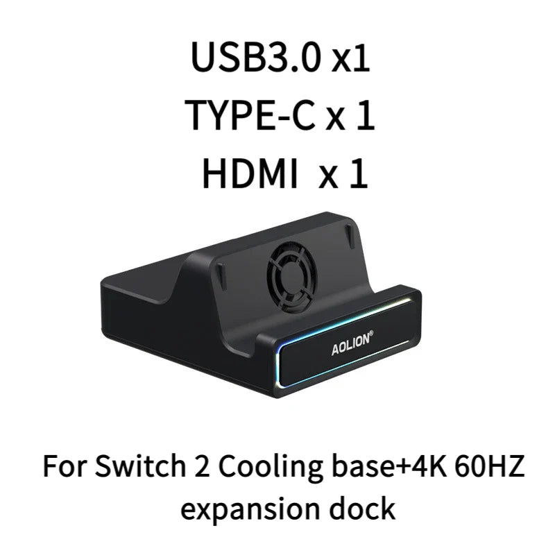 Aolion Switch 2 RGB Cooling Dock – Portable Hub Expansion Base with Wall Mount & NGC Support