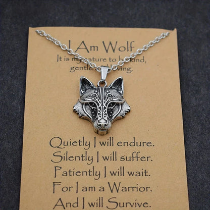 Norse "I Am Wolf" Viking Celtic Necklace for Men & Women - Popular Totem Amulet with Card, Jewelry Gift