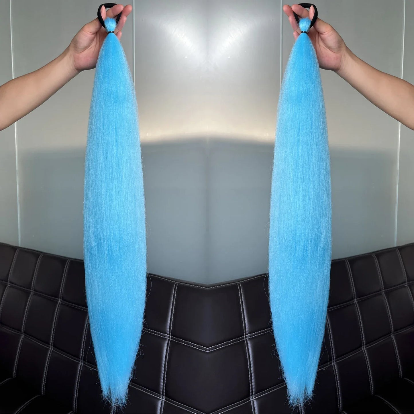 2Pcs Purple Synthetic Ponytail Extensions – Long Straight Hair Accessories with Rubber Bands for Women & Halloween