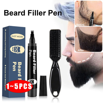 Beard Filler Pen with Brush Kit – Waterproof Long-Lasting Beard & Mustache Coloring Tool for Shaping Hair & Eyebrows