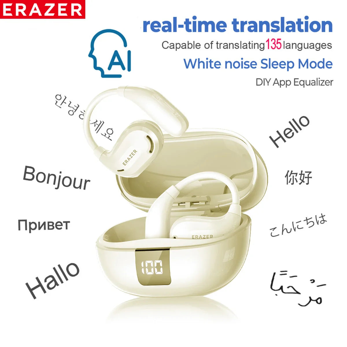 ERAZER XT66PRO Bluetooth Earphones – ASMR Headsets, DIY App, AI Translator, Wireless Earbuds with 13-Hour Battery Life & Display