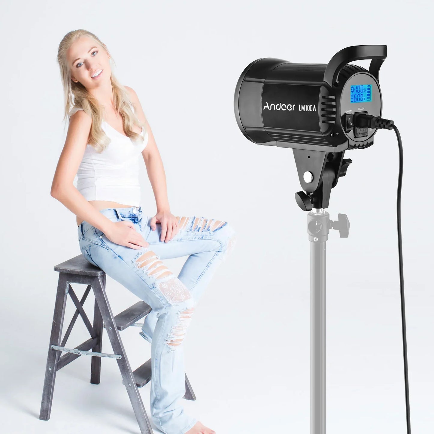 Andoer 100W Studio LED Video Light – 5600K Dimmable Bowens Mount with Remote Control for Video & Live Streaming