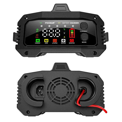 Portable 25A/15A Smart Car Battery Charger — 12V/24V AGM, GEL, LiFePO4 Motorcycle & Car Booster with Pulse Repair