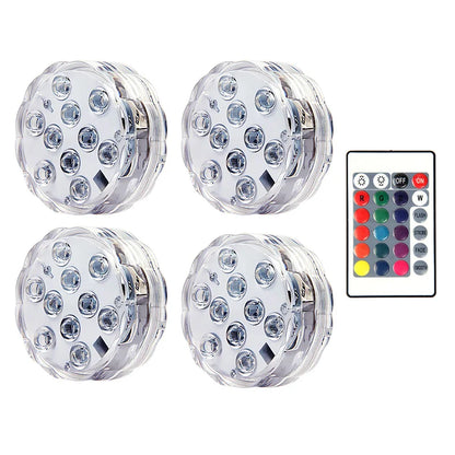 10LED RGB Submersible LED Light – Battery Operated Underwater Night Lamp for Pool, Garden, Wedding & Vase Decorations