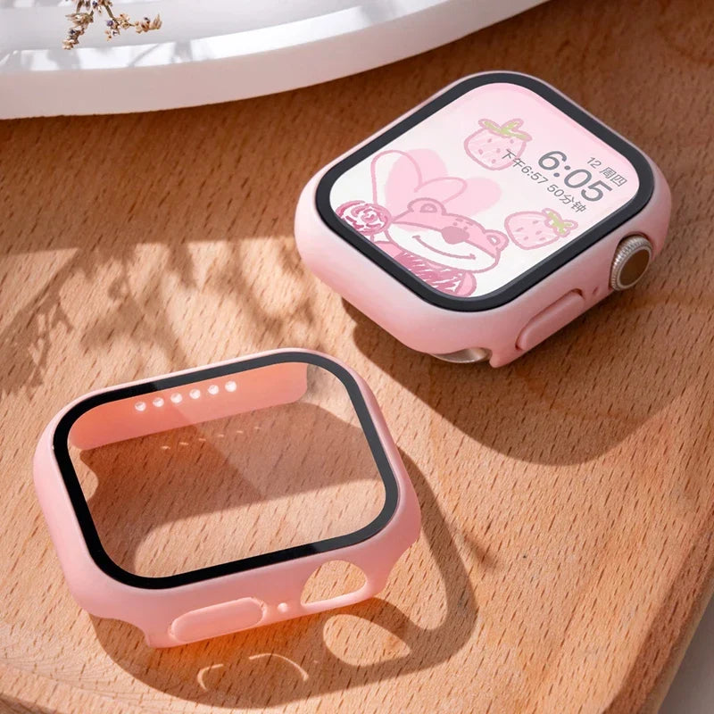 Tempered Glass Apple Watch Case - Full Screen Protector Cover for Series 9, 8, 7, 6, SE 45mm 44mm 41mm 40mm
