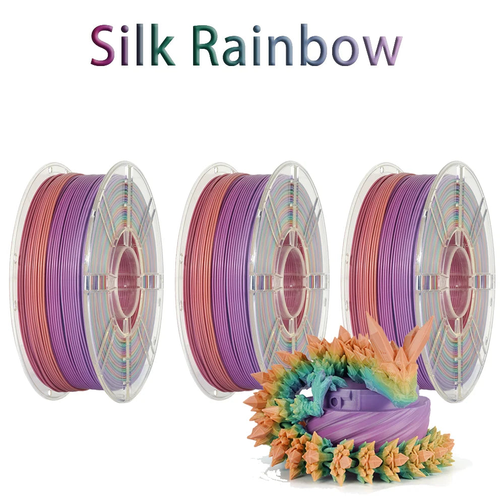 Tri-Color Dual-Color Silk Rainbow PLA Filament 1.75mm – Accurate +/-0.03mm, Compatible with Most FDM 3D Printers