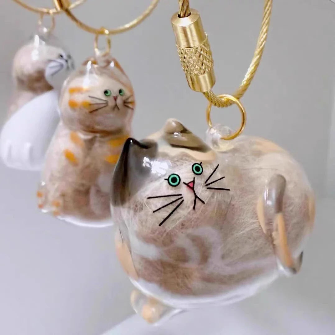 Ginger Cat Keychain Pendant – Siamese Calico Backpack Charm, Hair Storage Box Hanging Pet Grooming Travel Accessory