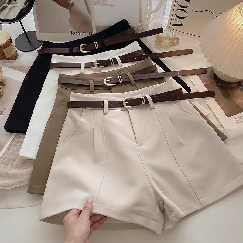 Casual Women’s A-Line Shorts — Vintage Solid High Waist Office & Streetwear Summer Trousers