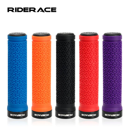 MTB Bicycle Handlebar Grips – Soft Rubber Non-Slip Grips with Single-Sided Lock & End Plugs for Mountain Bikes
