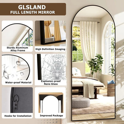 21x64 inch Arched Full Length Mirror – High Definition Aluminum Alloy Frame for Bedroom or Living Room