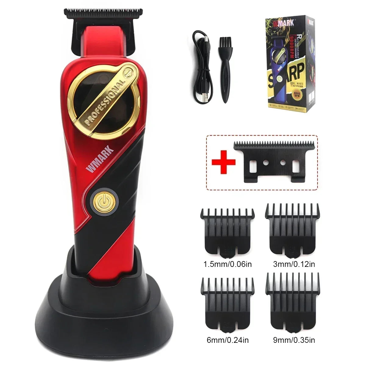 WMARK NG 9213 Professional Hair Trimmer for Men – 9000 RPM Magnetic Motor, DLC T-Blade, Zero Gapped Finishing Clipper