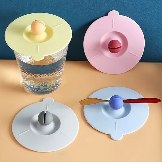 Round Heat-Resistant Silicone Cup Lid — Non-Toxic Universal Water & Coffee Mug Cover with Anti-Dust Seal and Spoon Holder