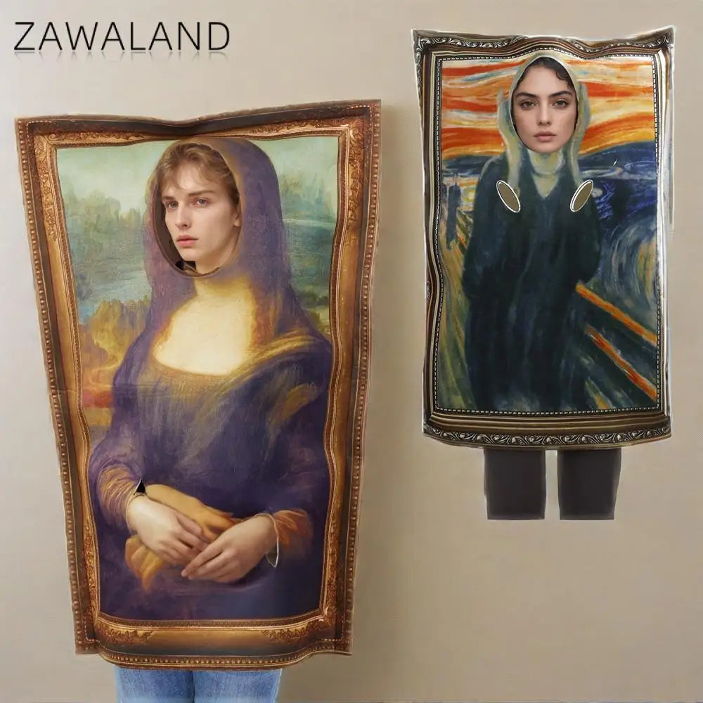 Mona Lisa & The Scream Art Cosplay Costume - Funny Halloween Carnival Sponge Suit for Adults & Kids