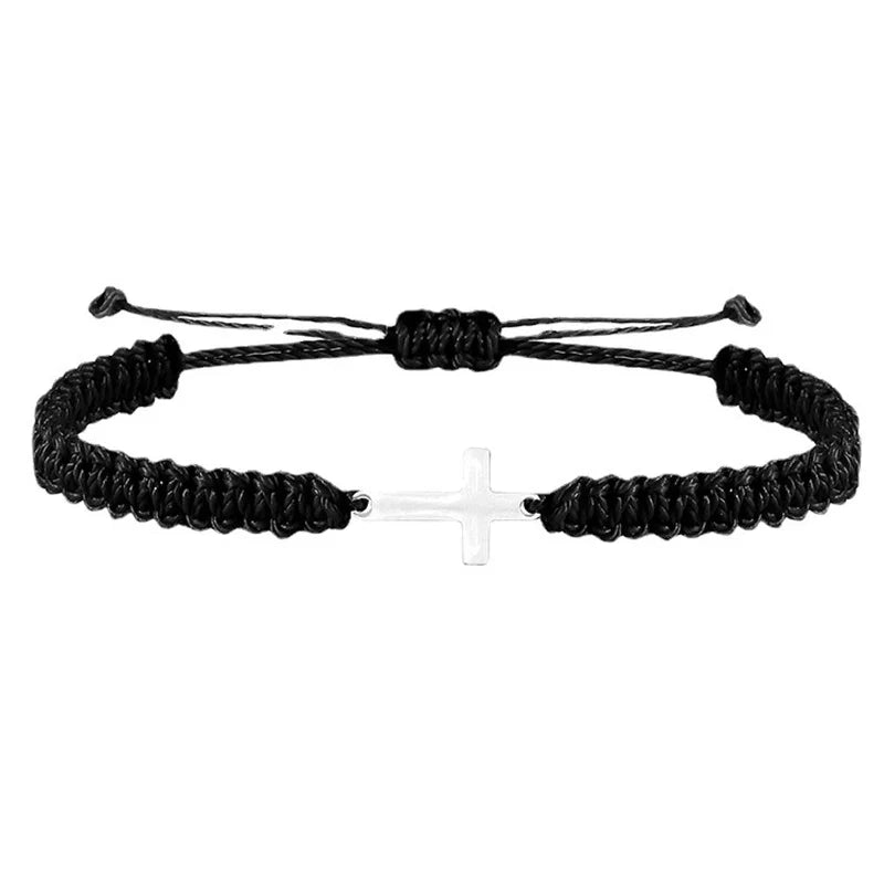 Handwoven Adjustable Stainless Steel Cross Bracelet – Colorful Cord Couple Friendship Jewelry