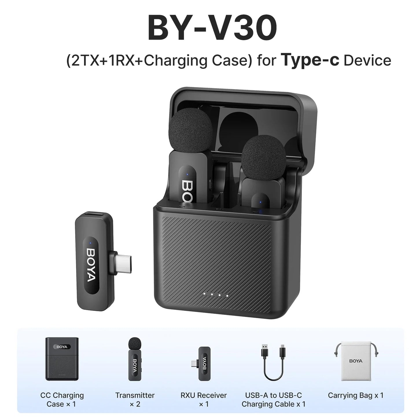 BOYA BY-V3 Wireless Lavalier Lapel Microphone – Noise-Cancelling Rechargeable Mic for iPhone, Android, Camera & Vlogging