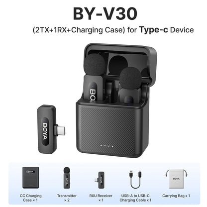 BOYA BY-V3 Wireless Lavalier Lapel Microphone – Noise-Cancelling Rechargeable Mic for iPhone, Android, Camera & Vlogging