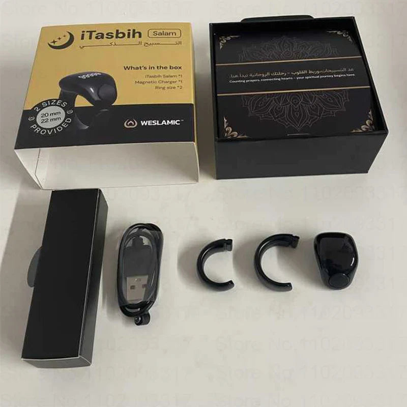 Weslamic Smart Tasbeeh Zikr Ring – Digital Islamic Tally Counter with Prayer Reminder, Magnetic Charging & Waterproof