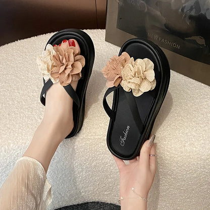 Two-Tone Floral Platform Sandals - Women’s Summer Thick Sole Beach Slides