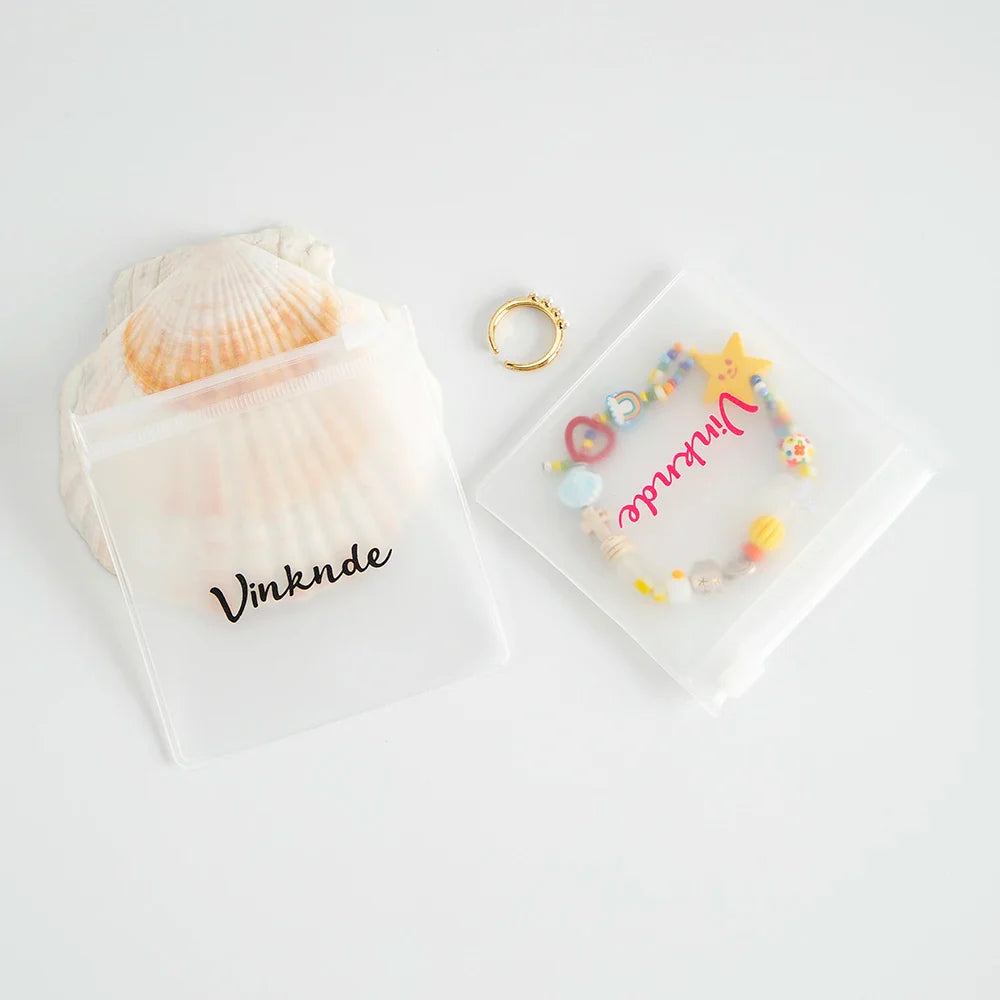 200PCS Bulk Jewelry Zipper Bags — Custom Frosted Transparent PVC Pouches for Necklaces, Earrings & Rings with Logo