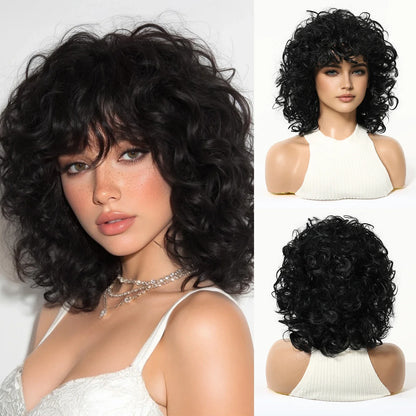 Brown Blonde Curly Synthetic Wig - Short Kinky Curly Afro Wig for Women, Glueless Cosplay Style