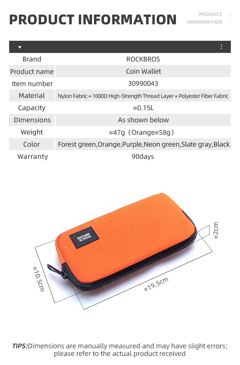 ROCKBROS Cycling Phone Bag — Lightweight Portable Handbag for Daily Use, Coins, Wallet & Commute Storage