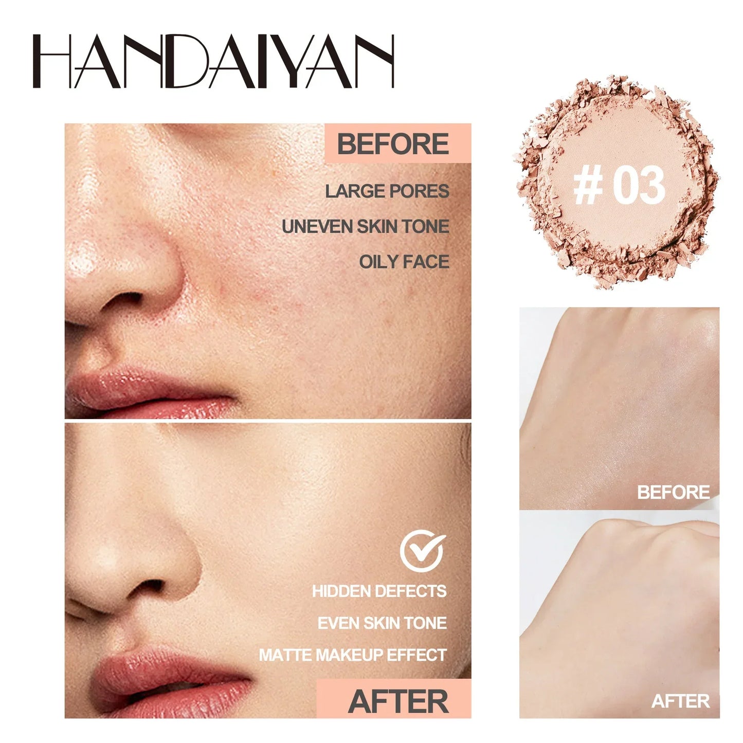 8-Color Matte Pressed Face Powder – 24H Oil Control, Full Coverage Waterproof Setting Foundation