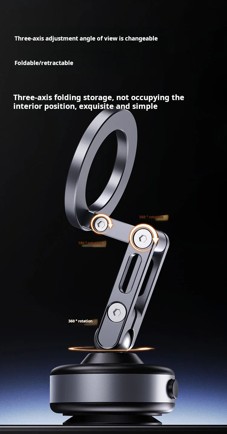 Magnetic Vacuum Adsorption Car Mount – Foldable 360° Rotating Aluminum Alloy Phone Holder for Smartphones