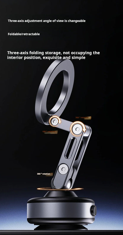 Magnetic Vacuum Adsorption Car Mount – Foldable 360° Rotating Aluminum Alloy Phone Holder for Smartphones