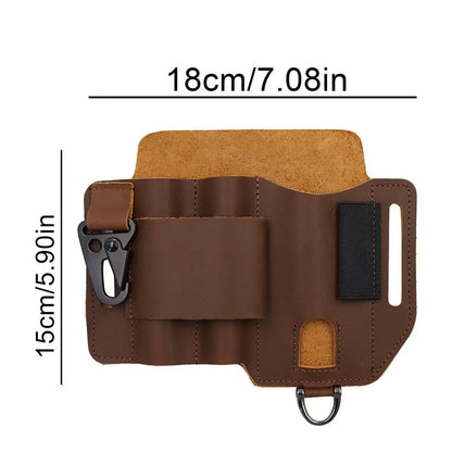 Men’s Leather EDC Belt Sheath Organizer – Pocket Multitool Pouch with Pen & Flashlight Holder