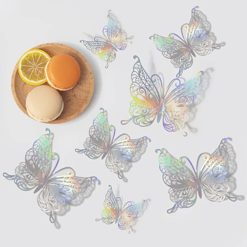 12PCS 3D Hollow Butterfly Wall Stickers – Gold, Silver & Rose Decorative Decals for Wedding, Living Room & Home Decor