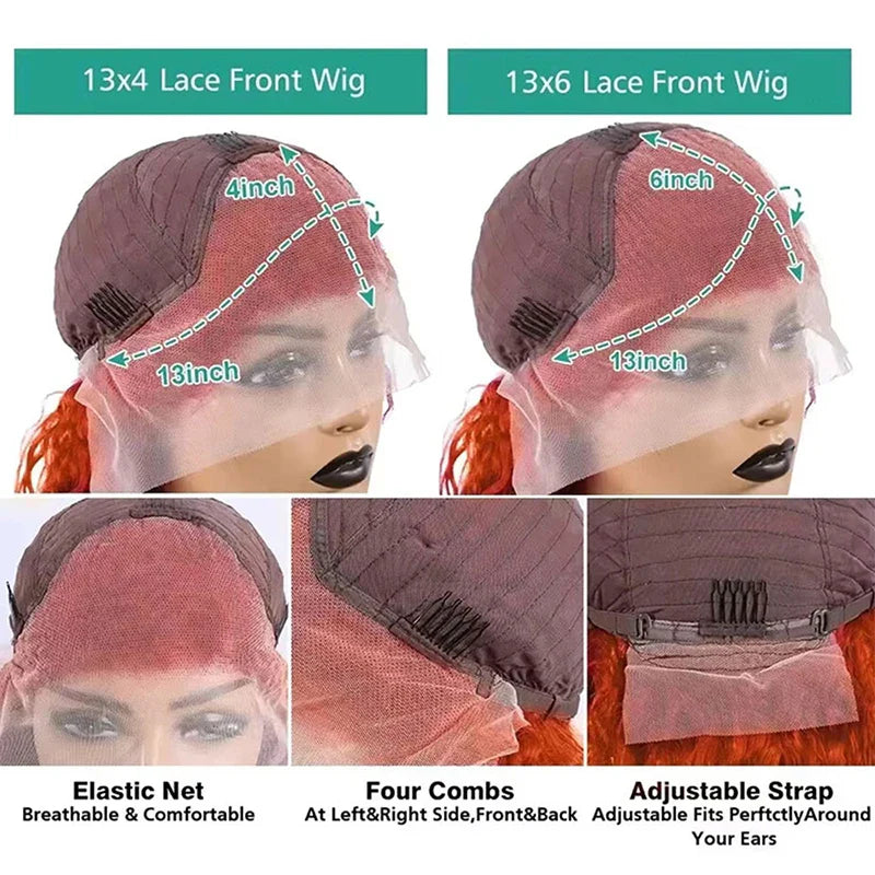Ginger Orange 13x6 Lace Front Wig – 200% Density Body Wave Human Hair, Pre-Plucked Colored Wig for Women