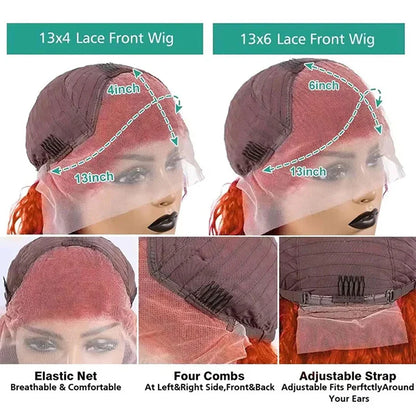 Ginger Orange Lace Front Wig – 13x6 Body Wave Human Hair Wig, #350 Colored, Pre-Plucked, 200% Density