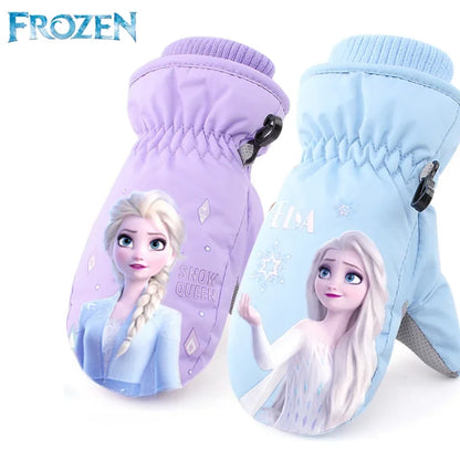 Hasbro Princess Elsa Finger Ski Gloves - Cute Kawaii Velvet, Thickened & Waterproof Gloves for Girls, Warm Winter Kids Gloves